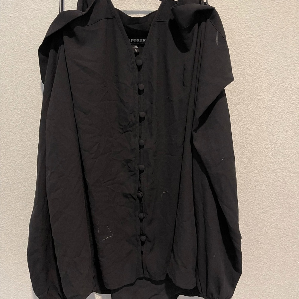 Off the shoulder black long sleeve blouse